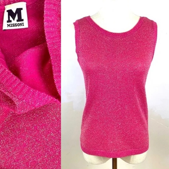 M MISSONI Blush Pink Metallic Thread Knit Vest Top - Picture 1 of 13